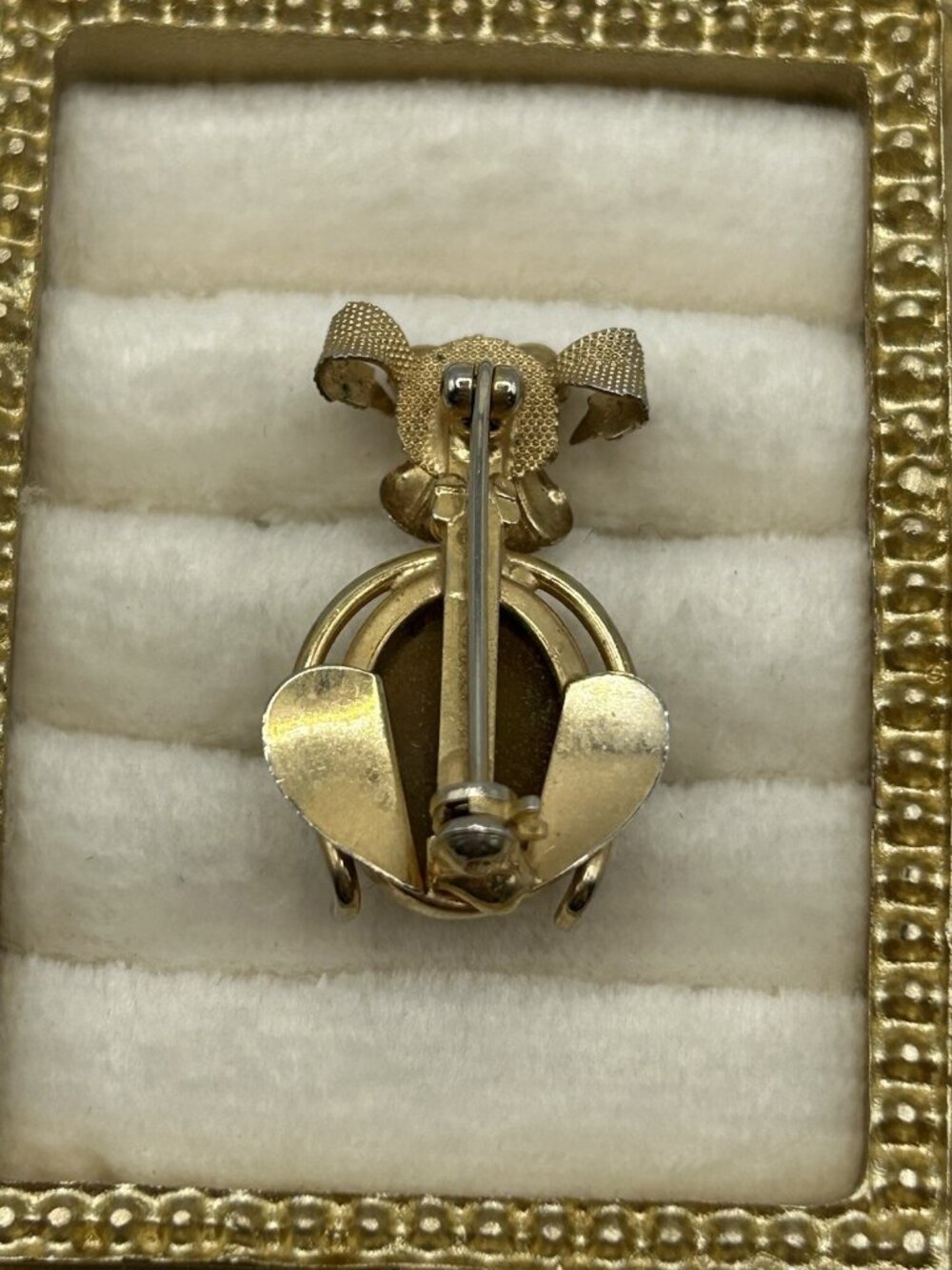 Vintage Jelly Belly Dog Brooch Gold Tone Figural Brown Cabochon Pin 1950s - Picture 3 of 6